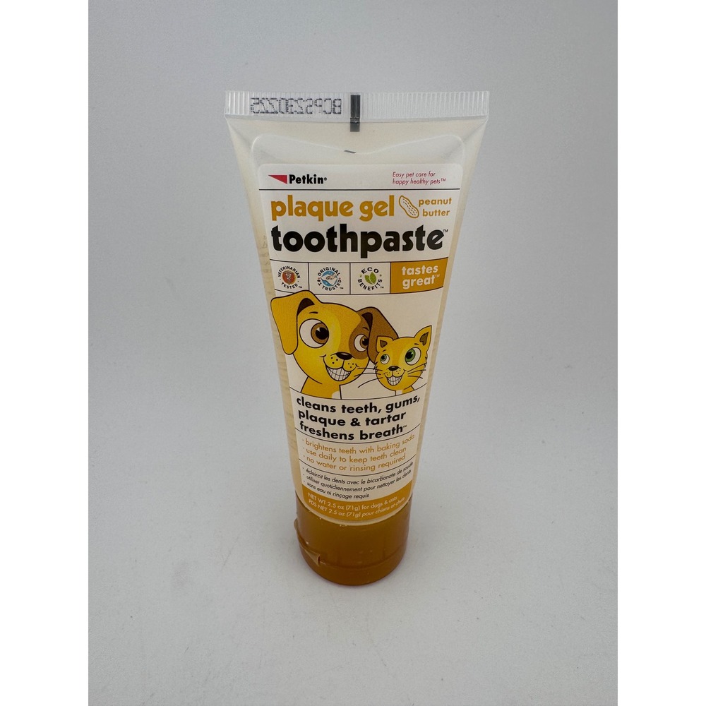 Petkin Peanut Butter Plaque Gel Toothpaste for Dogs Cats Cleans Teeth Gums 2.5oz